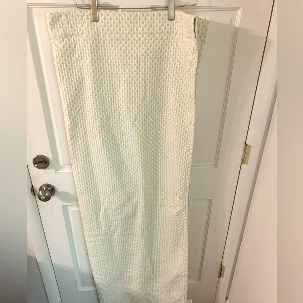 Kids 2 Panels Elegant Cream Textured Curtain Green Polka Dots